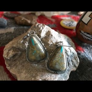 Navajo Boulder Ribbon Turquoise Earrings- SOLD